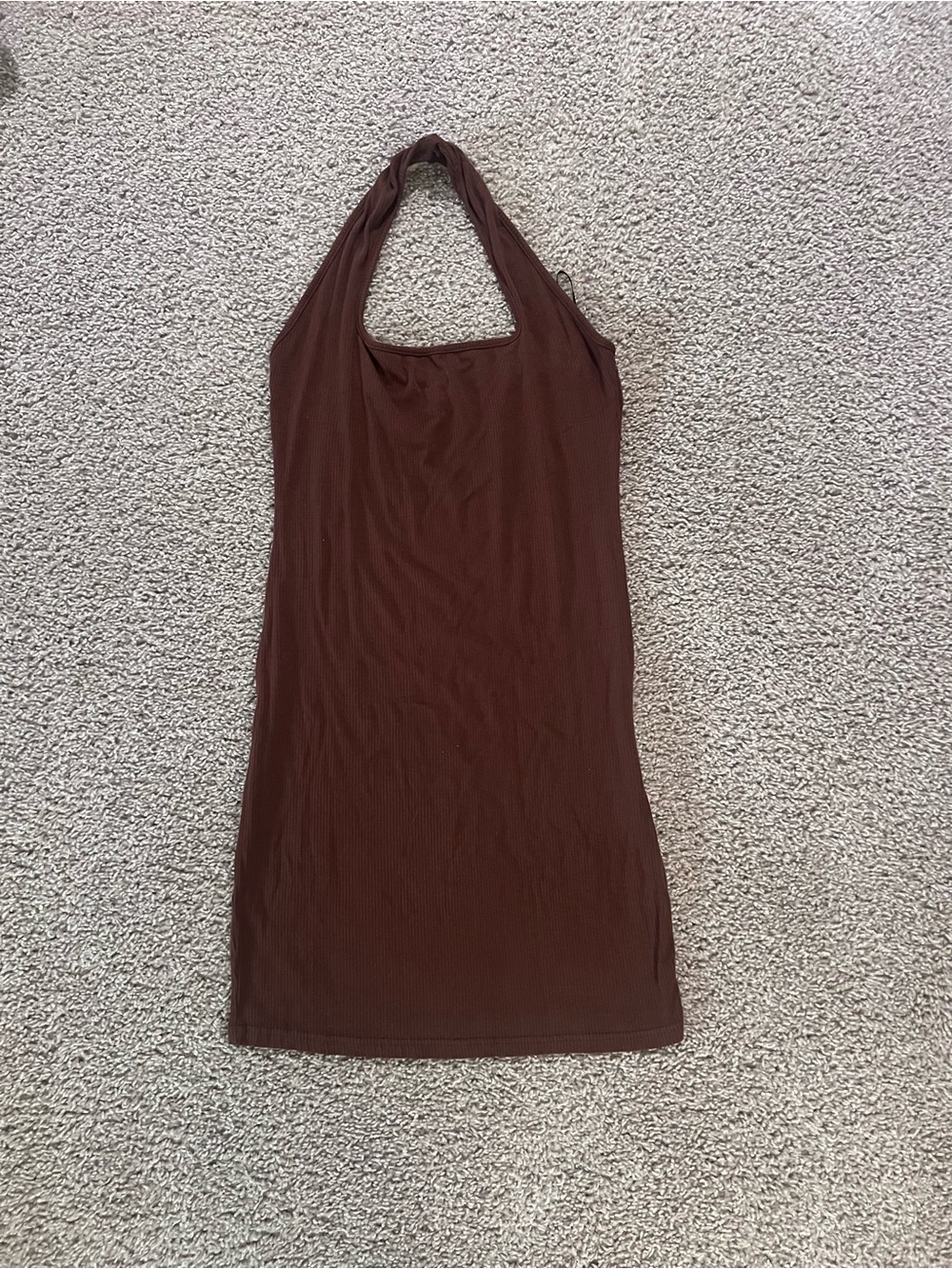 SHEIN Brown Ribbed Halter Mini Dress